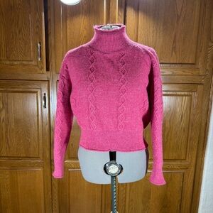 KUT from the Kloth Pink Cable Knit Cropped Turtleneck Sweater‎ M